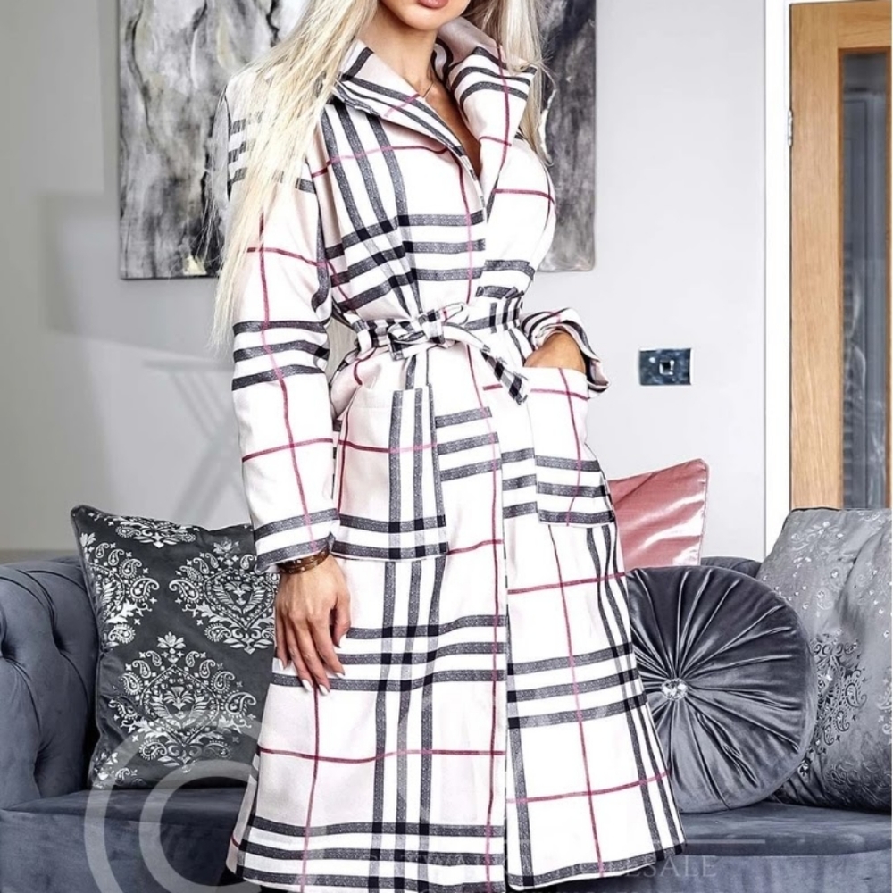 Alicia Patterned Belted Longline Coat